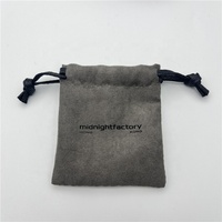Mini sac en velours suédé personnalisé, pochette à bijoux en daim gris avec cordon