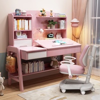 Ensemble table et chaise réglables en bois massif de style campagnard américain pour bureau, chambre, étude, écriture, rose, pour enfants
