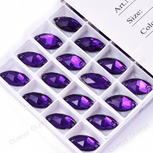 Oleeya En gros Strass à coudre en verre 3A, forme œil de cheval, couleur velours violet, pierre à dos plat, cristal pour la couture de robes - Product Image 5