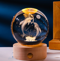 Nouvelle Lumière Chaude 3D Cristal Créatif Transparent Lumineux Ambiance Lumière Sculpture Intérieure Bois Ciel Étoilé Boule de Cristal Veilleuse