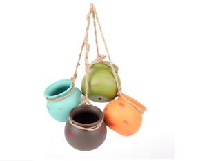 Ceramic Hanging Mini Flower Planters, <strong>Wall</strong> or Ceiling <strong>Mount</strong> - Dangling Container in Earth Tone Colored for Indoor <strong>Outdoor</strong> Decor - Product Image 3