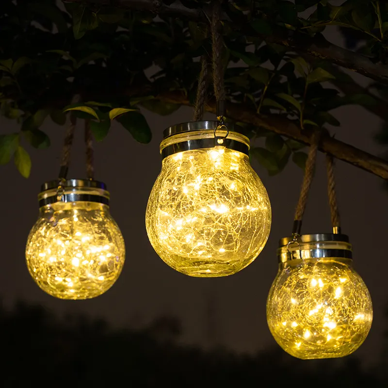 Güneş bakır tel lamba çatlak top cam kavanoz peri aydınlatma açık hava bahçe dekorasyonu ağacı lambası