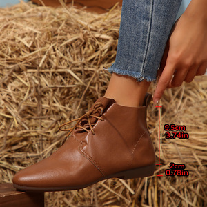 Bottes pour femmes, style rétro, à <span class=keywords><strong>lacets</strong></span>, style britannique, bout pointu, bottes à la cheville, printemps, nouvelle collection, grande taille, bottes plates - Product Image 3