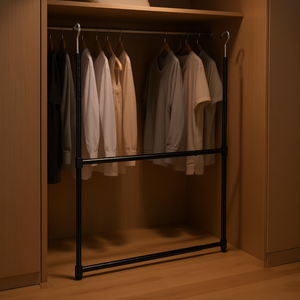 Barra de Armario Ajustable de 2 Niveles DB Oceanstar, Negra, Accesorio para Armario, Organizador de Ropa - Product Image 2