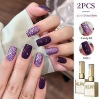 XEIJAYI Nouveau Kit Populaire de 2 Couleurs : Vernis à Ongles Liquide Longue Durée Effet Étoile Scintillante Violet Brume, Style Français pour DIY des Ongles