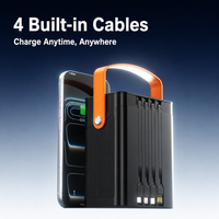 Batterie solaire haute capacité avec câbles 4-en-1 intégrés, charge rapide 22,5 W, lampe torche LED pour le camping et les voyages en extérieur