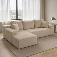 Minimalistisches Beige Cord-Ecksofa, Großes L-förmiges Modulares Sofa für Wohnräume & Gewerbliche Lobbys