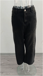 <span class=keywords><strong>Jeans</strong></span> Vintage Neri Effetto Acid Wash, Gamba Dritta Oversize con Ricamo Floreale, Stile Hip Hop, Denim Lavorato a Maglia per Autunno e Inverno - Product Image 2