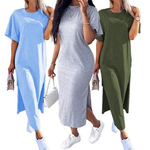 Nouvelle <span class=keywords><strong>Robe</strong></span> Longue Décontractée Maxi, T-<span class=keywords><strong>shirt</strong></span> Longue, Tenue d'Intérieur, <span class=keywords><strong>Robe</strong></span> Longue d'Été Sexy Fendue Unie - Product Image 1