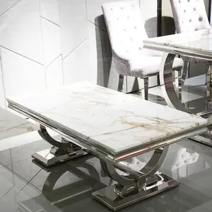 Современный дизайн из белого мрамора, зеркальная мебель из нержавеющей стали для гостиной, диванные журнальные столики