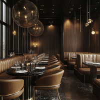 Ensemble de mobilier commercial moderne Ron Group, table ronde carrée en marbre, banquette en cuir marron, chaise de restaurant