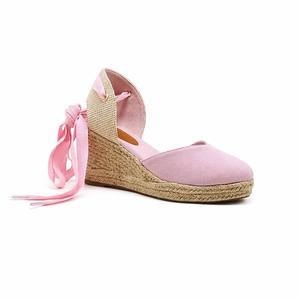 Sandalias de Plataforma con Cordones y Lazos para Mujer, con Logotipo Personalizado OEM, de Lona y Yute, para Fiestas de Verano en el Jardín - Product Image 1