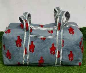 Indian Handmade Comfortable Cotton Fabric Quilted Duffle <b>Bag</b> <b>for</b> <b>Women</b> Casual Travel <b>Weekender</b> Zipper Shopping Shoulder - Product Image 5