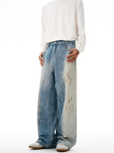 Celana <span class=keywords><strong>Jeans</strong></span> Pria Gaya Amerika Trendy Merk Ternama Buatan Tangan Motif Percikan Cat Kotor Celana Wanita Model Boot Cut Vintage Serbaguna - Product Image 2