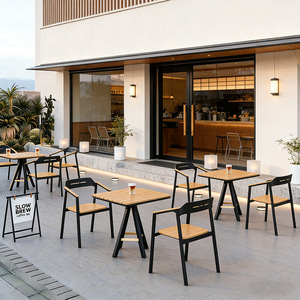 Set di Sedute per Bar e Caffè all'Aperto, Combinazione Tavolo e Sedie per Esterni, BBQ, Ristorante, Bar, Terrazza, Cortile, Giardino - Product Image 1