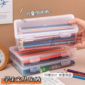 Soporte de plástico transparente para papelería, gran capacidad para lápices, crayones, suministros de dibujo, caja de almacenamiento para niños, contenedor organizador - Product Image 5