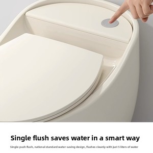 WC monoblocco color crema dal design moderno a forma di uovo con scarico a sifone, in ceramica, per bagni di piccole dimensioni, uso domestico - Product Image 4