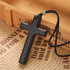 RINHOO Liontin Kayu Salib Fashion Kalung Pria dan Wanita Rantai Sweater Hitam Coklat Tali Perhiasan Netral Religius Hadiah - Product Image 5