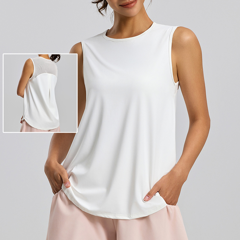 Summer Sleeveless Lightweight Yoga Vest Women Mesh Patchwork Loose Breathable T-shirt Fitness Running Training Sports Top