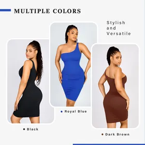 Venta al por mayor Sexy elegante Casual integrado al aire libre de las mujeres sin costuras ecológico de un hombro Shaper Bodycon fábrica de vestidos - Product Image 2