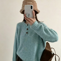 Pull en tricot duveteux de style coréen occidental avec boutons décoratifs colorés pour importateurs mondiaux, approvisionnement en gros, personnalisation OEM/ODM
