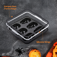 Moule à gâteau Halloween en forme de crâne, 6 cavités, en silicone avec cadre en acier inoxydable, pour la décoration de gâteaux DIY, ustensile de cuisson
