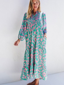 Robe midi <span class=keywords><strong>bohème</strong></span> <span class=keywords><strong>chic</strong></span> à volants floraux pour <span class=keywords><strong>femme</strong></span>, col en V, imprimé, grande taille, décontractée, été - Product Image 2