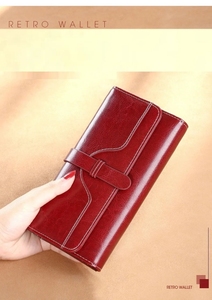 Monedero de cuero genuino engrasado RFID para mujer, tarjetero, billetera larga Vintage para mujer, bolso de mano de cuero de vaca, monederos para teléfono móvil - Product Image 3