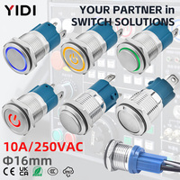 Bouton poussoir industriel en acier inoxydable 16 mm 10A à courant élevé, symbole d'alimentation, LED ou sans LED, momentané/à verrouillage, pour voiture, bateau, métal, 1NO