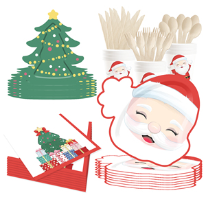 DAMAI Newly Special-shaped Christmas Tree and Santa Claus Themed Paper Plates Cups and Napkins for Christmas Party Supply - Product Image 4