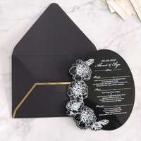 Lista de menú con logotipo personalizado, flor acrílica negra, diseño de lujo Vintage, papel de aluminio blanco, tarjetas de menú, restaurante, artesanía de Anime