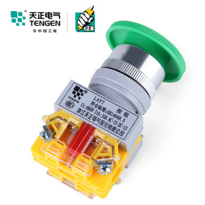 Interrupteur à bouton-poussoir Tengen LAY7 22 mm à réinitialisation automatique, tête de champignon verte, IP40, contrôle industriel - Product Image 1