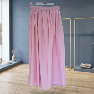 Jupe longue évasée rose Fiori taille haute pour femme en viscose et mousseline plissée, confortable, style bohème, élégante et décontractée - Product Image 3