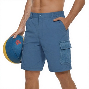 Pantalones Cortos Cargo para Hombre, Cintura Media, Secado Rápido, Color Azul Sólido, Tela Oxford, Estilo Casual, Largo Bermuda, Cintura Elástica, Diseño con Bolsillos - Product Image 3