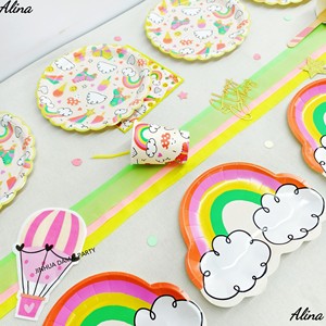 DAMAI - Juego de Platos Desechables de Papel con Diseño de Arcoíris y Nubes para Fiestas de Cumpleaños Infantiles, Tendencia de Verano, Vajilla, Platos y Vasos de Papel - Product Image 1