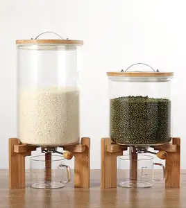 Container Jar Dispenser nasi ember gelas ramah lingkungan borosilikat kaca bening 5L 8L dapur buatan tangan klasik OEM pesta 100