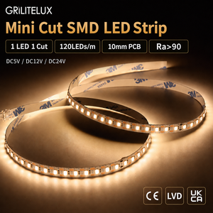 Bande LED 2835 144 LED/m DC24V PCB 5mm 9.3W Mini Ruban Flexible Découpable Ra90 pour Panneaux de Meubles - Product Image 1