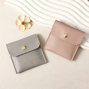 Eco-friendly Lightweight Ultra-<b>thin</b> Envelope-style Leather Jewelry Pouch Slim Mini Snap Button Bag for <b>Rings</b> Earrings Necklaces - Product Image 3