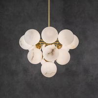 Zhongshan fabricant d'éclairage vente en gros moderne de luxe marbre albâtre globe rond lustre suspension lampe pour la maison