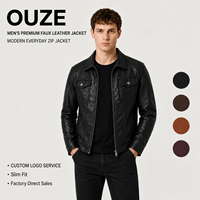 Blouson Motard Homme en Similicuir PU, Col Pointu, Fermeture Éclair Intégrale, Coupe Slim Décontractée, Mode Printemps Automne 2025