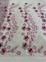 NI.AI Nouveauté Dentelle 3D Fleurs Perlées avec Paillettes, Dentelle Cordonnée en Tissu, Tissu Brodé de Perles pour Robe de Mariée