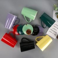 Mug en céramique de style nordique avec couvercle et cuillère, couleur unie, tasse à café ou à thé pour la maison, idéal pour un cadeau