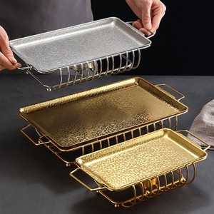 Stainless Steel Rectangular Grill Pan With Handles For Kebab And Meat Skewers Restaurant Use - Product Image 3