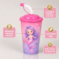 Vente chaude Personnalisé PP 18OZ Boisson Tasses Laser Imprimé Thé Tasses Soucoupes pour Bébé Enfants Prix Compétitif avec Pailles Couvercles