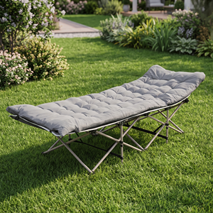 Lit pliant sans assemblage requis, lit simple inclinable pour le camping en plein air, lit de bureau portable avec matelas en coton amovible - Product Image 1