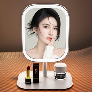 LED <b>Makeup</b> <b>Mirror</b> Desktop Rectangular White <b>Lighted</b> Vanity <b>Mirror</b> For Home Dorm Beauty Application - Product Image 3