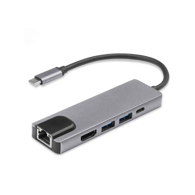 5 in 1 USB-C Type C HD Output 4K HD MI USB Adapter HUB USB 3.0 HD MI RJ45 Ethernet 5 in 1 Hub Dock Station Adapter