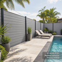 Panneaux de clôture en WPC gris clair, à lattes horizontales, pour piscine, clôture composite, grain de bois 3D, résistant aux intempéries, pour extérieur