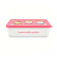 Boîte à lunch pour enfants avec logo personnalisé, motif coloré, en PP de qualité alimentaire, sans BPA, isolée, étanche, 2 compartiments, couvercle en silicone, style coréen
