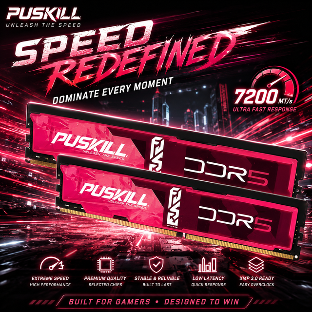 PUSKILL DDR5 8GB 16GB 32GB 4800MHz 5200MHz 5600Mhz 6000MHz 6400MHz DRAM Memory DDR5 Desktop Ram for Desktop
